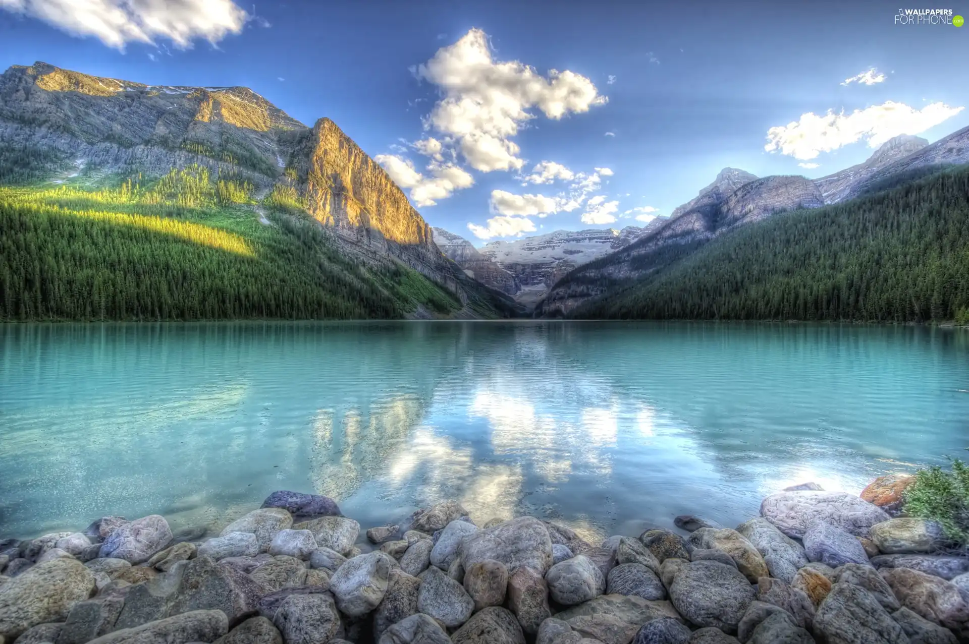 Stones, Mountains, lake