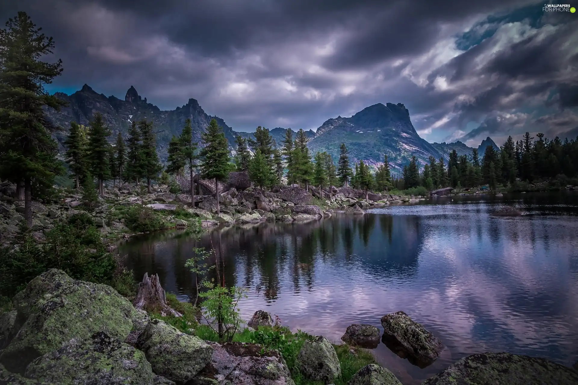 Stones, River, trees, viewes, Mountains