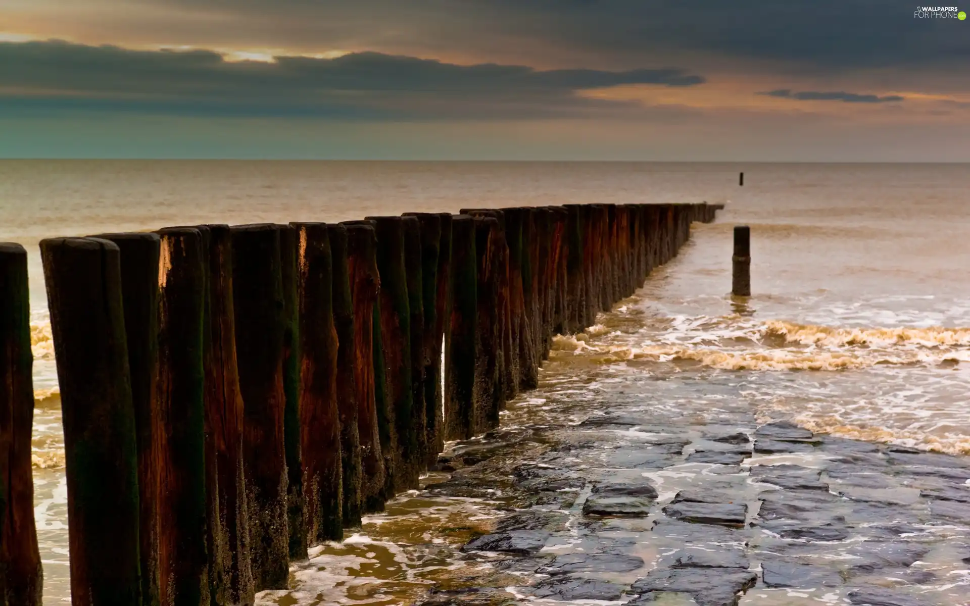 sea, clouds, Stones, Pale