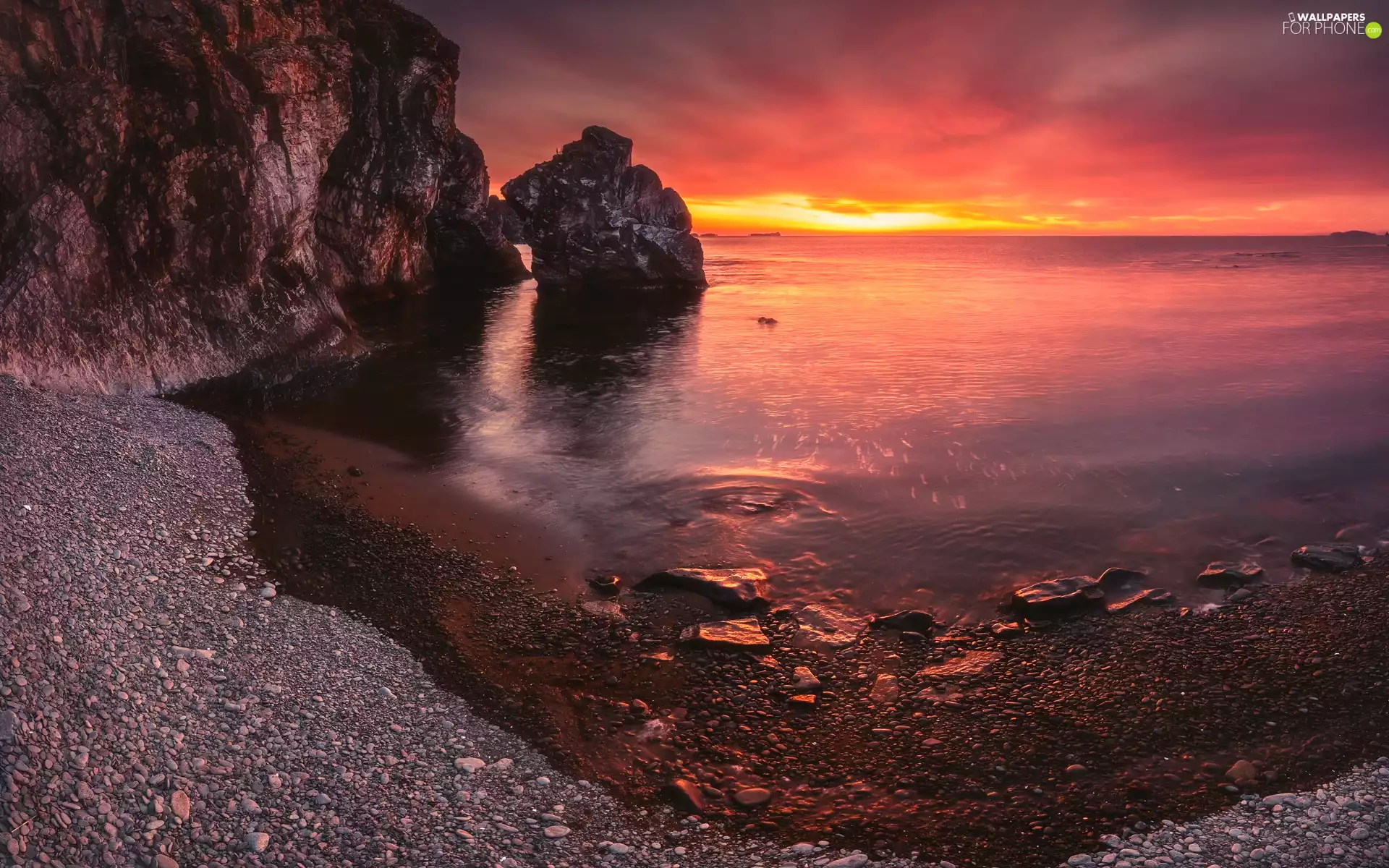 coast, Stones, sea, rocks, Sunrise