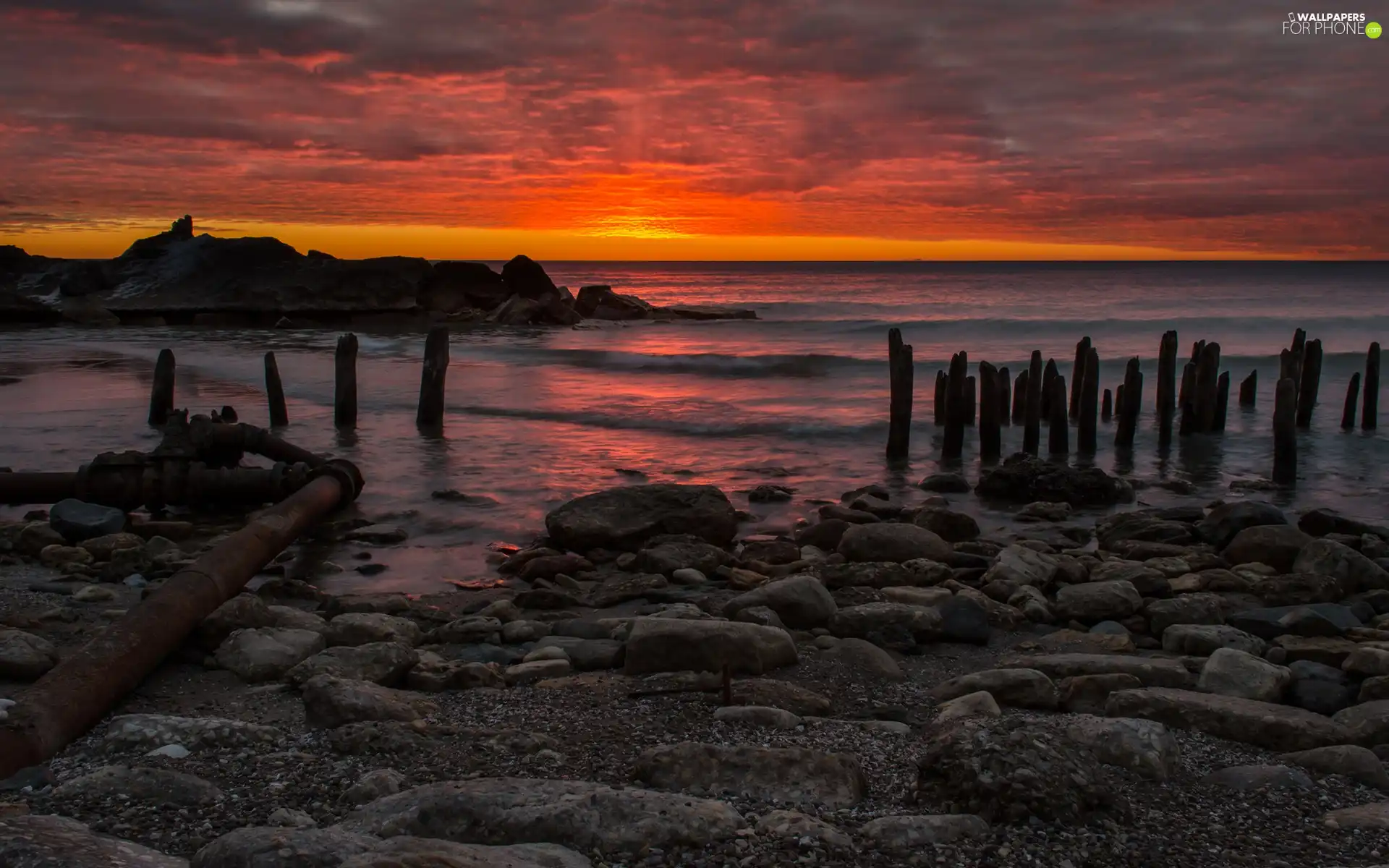 sea, Great Sunsets, Stones, Bale