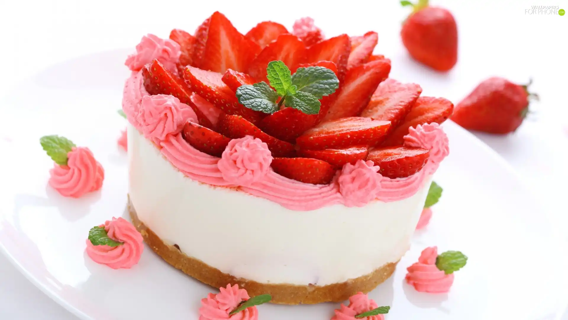 strawberries, Cake, cake