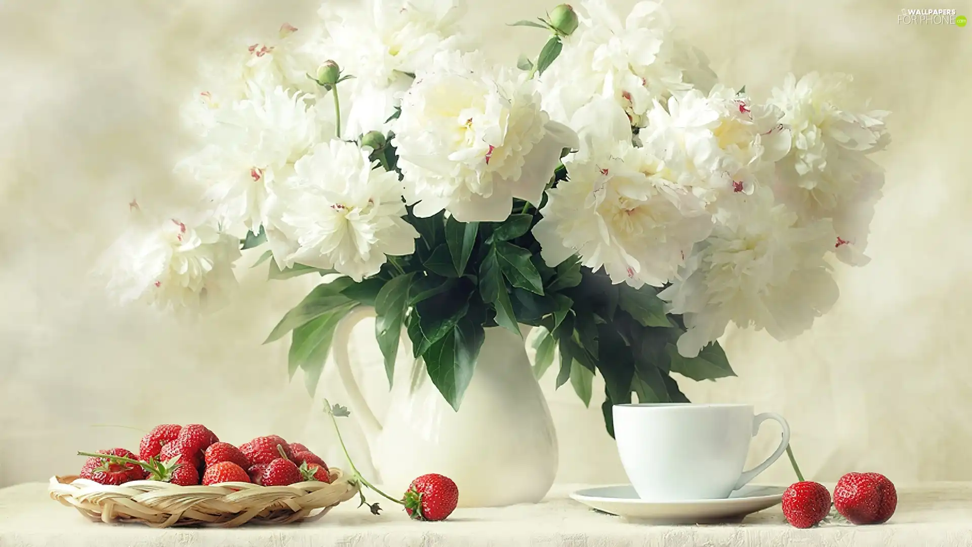 strawberries, White, Peonies