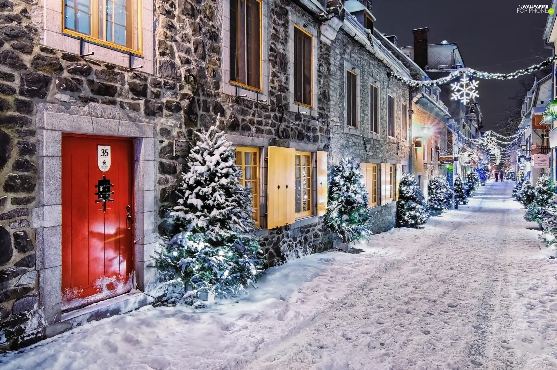 streets, winter, ornamentation, decoration, Houses