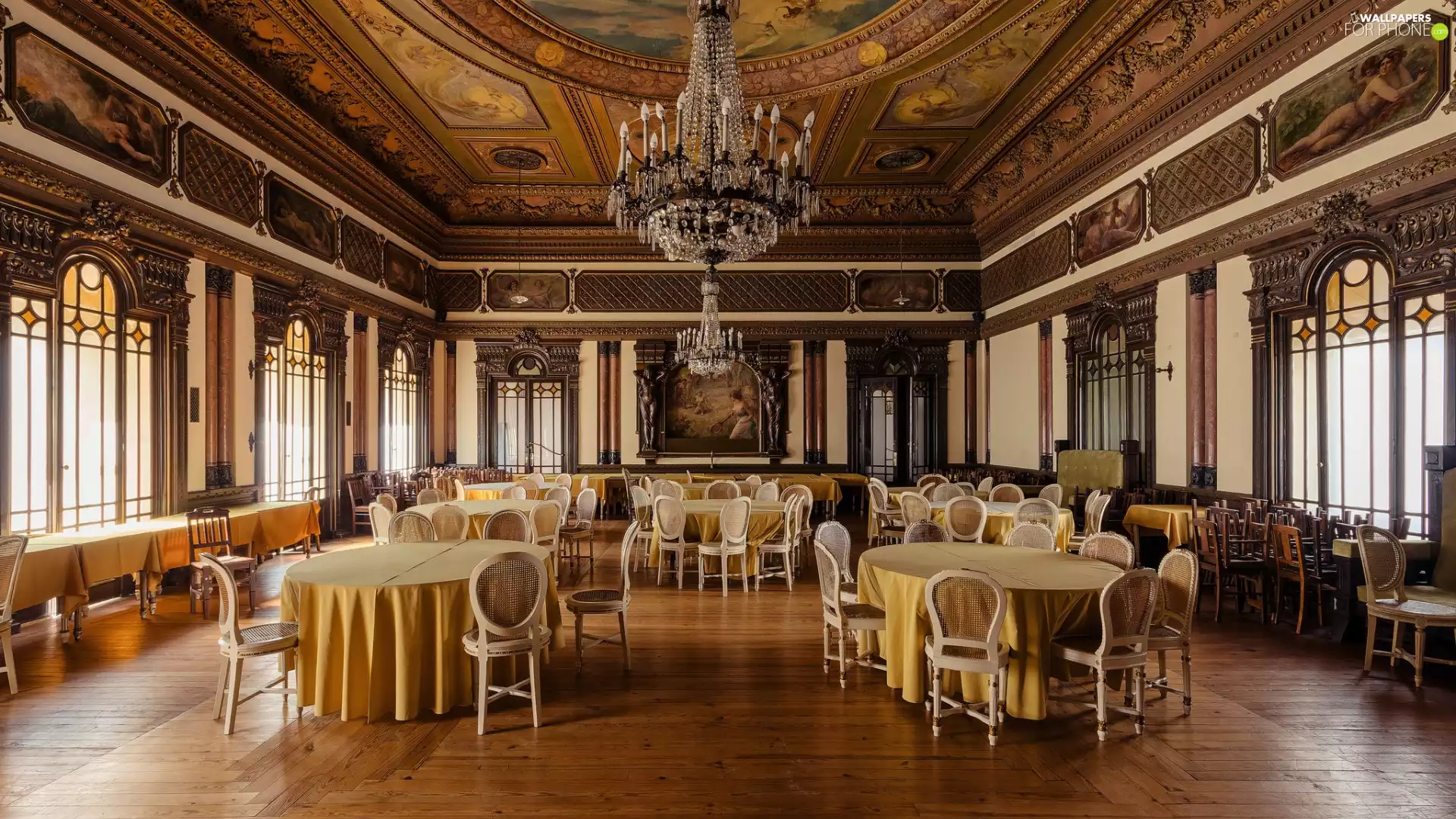 Banquet, saloon, girandole, equipment, Windows, room, Stylish, style