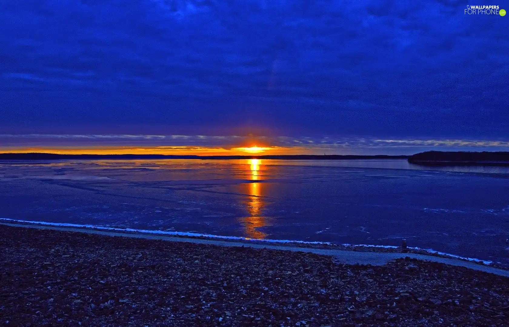 frozen, west, sun, lake