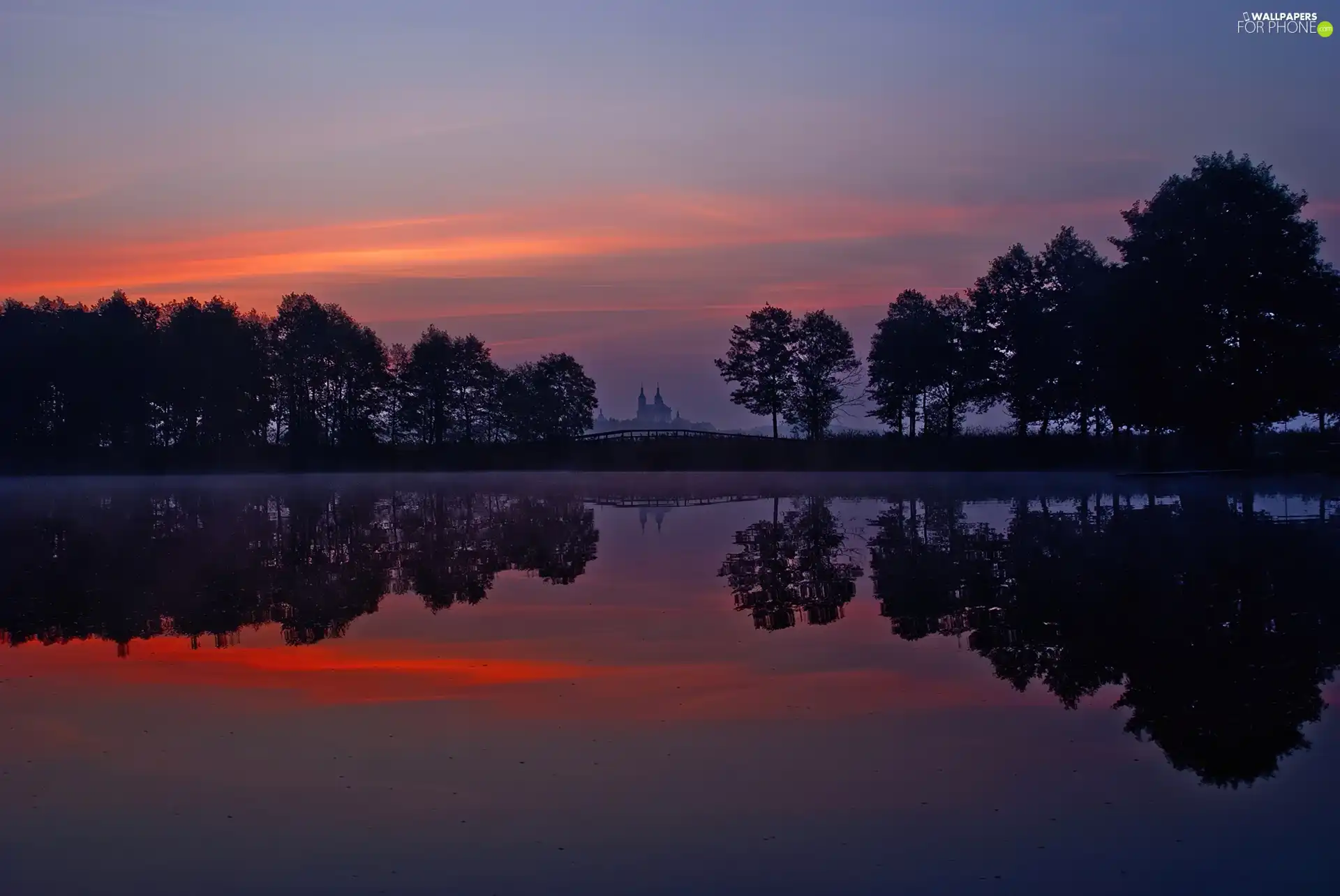 lake, The setting, sun, Leszczewek