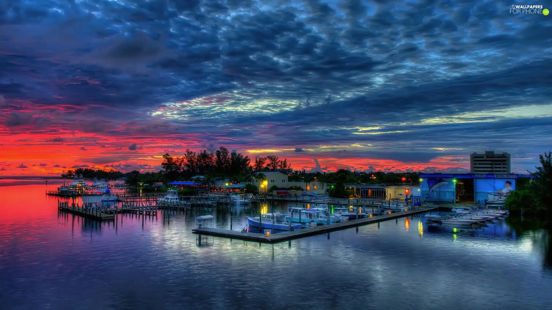 lake, west, sun, clouds