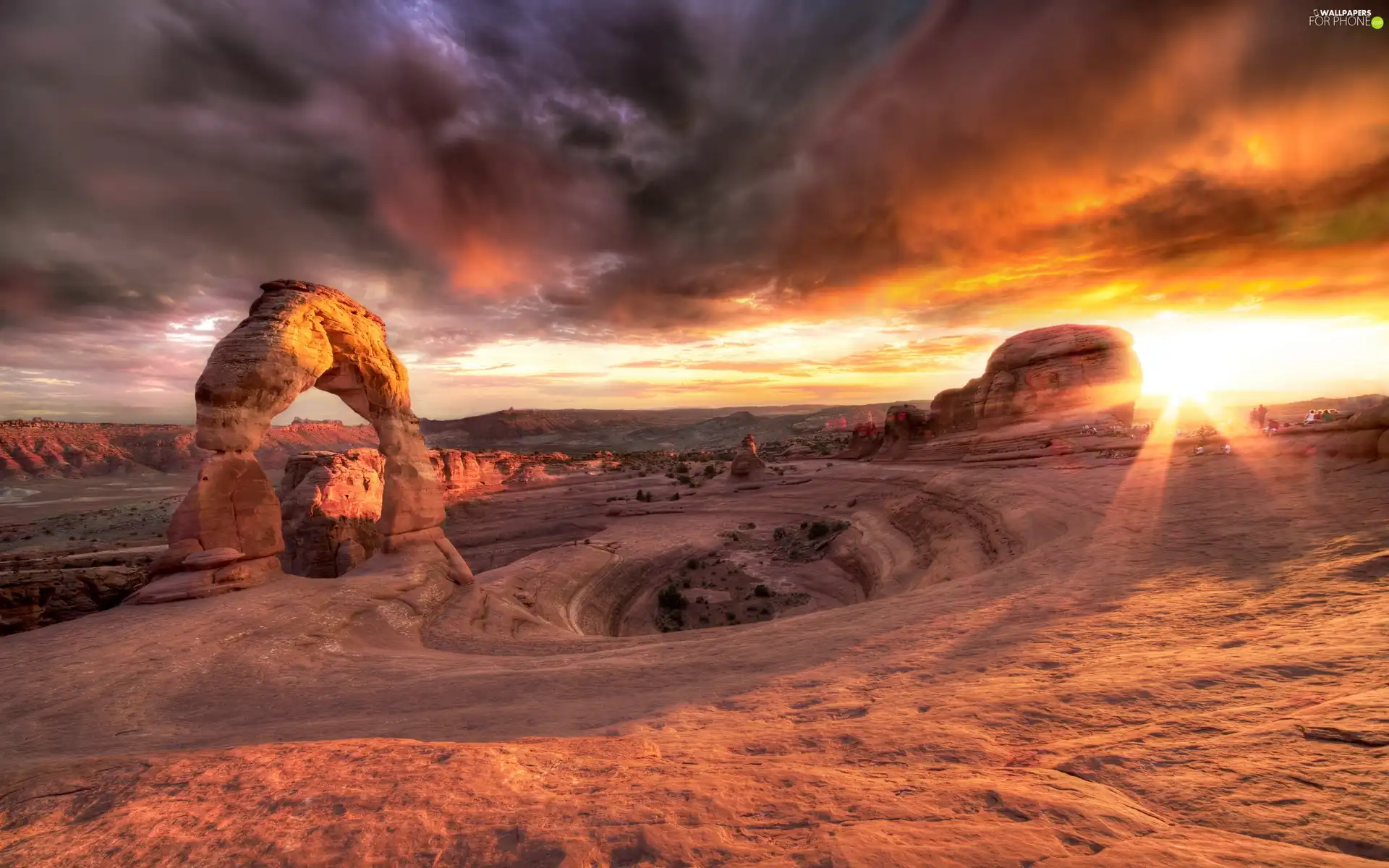 Mountains, west, sun, rocks