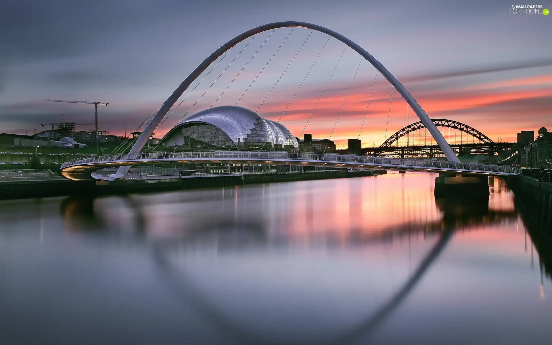 River, west, sun, Bridges