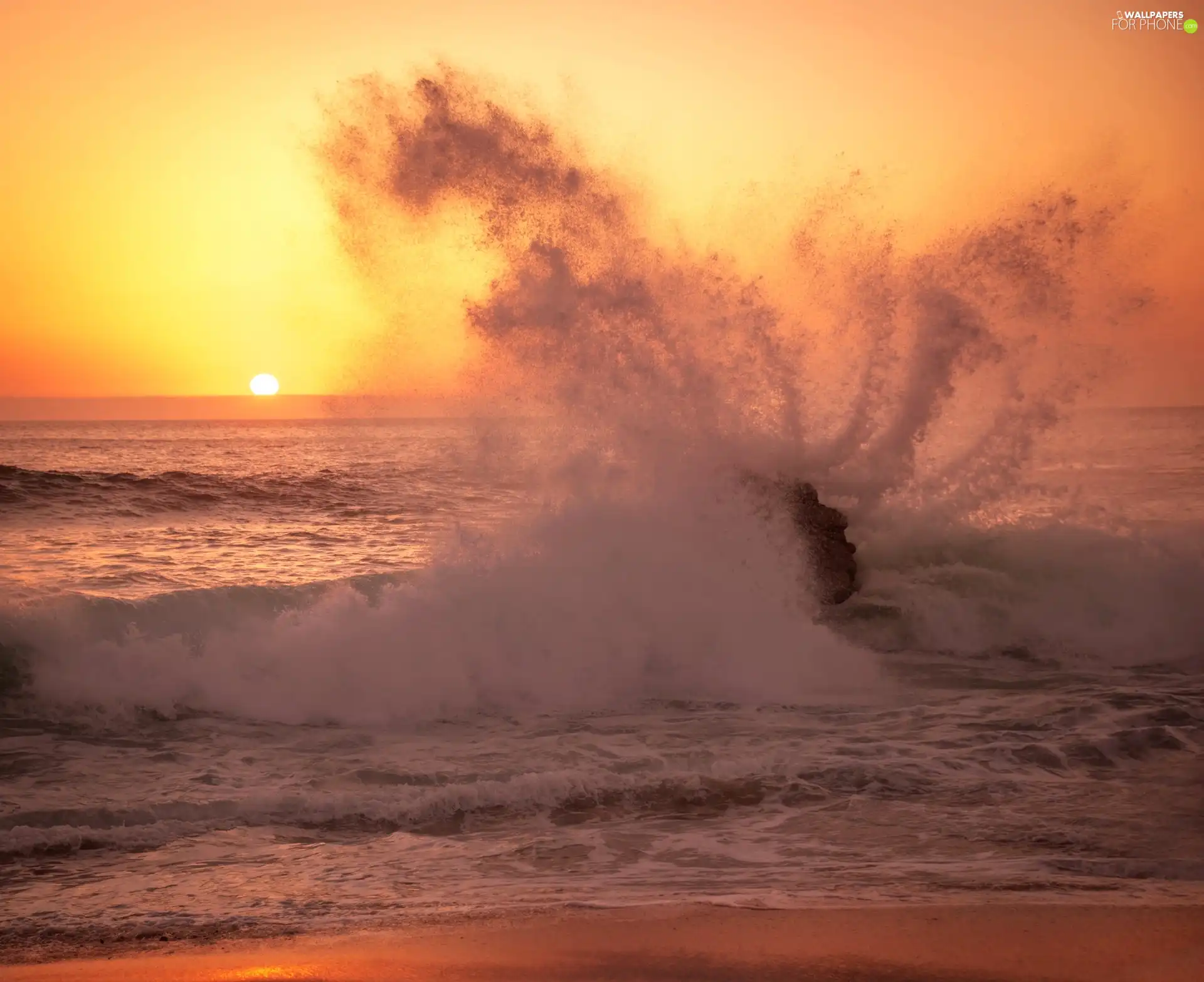 sea, east, sun, Waves