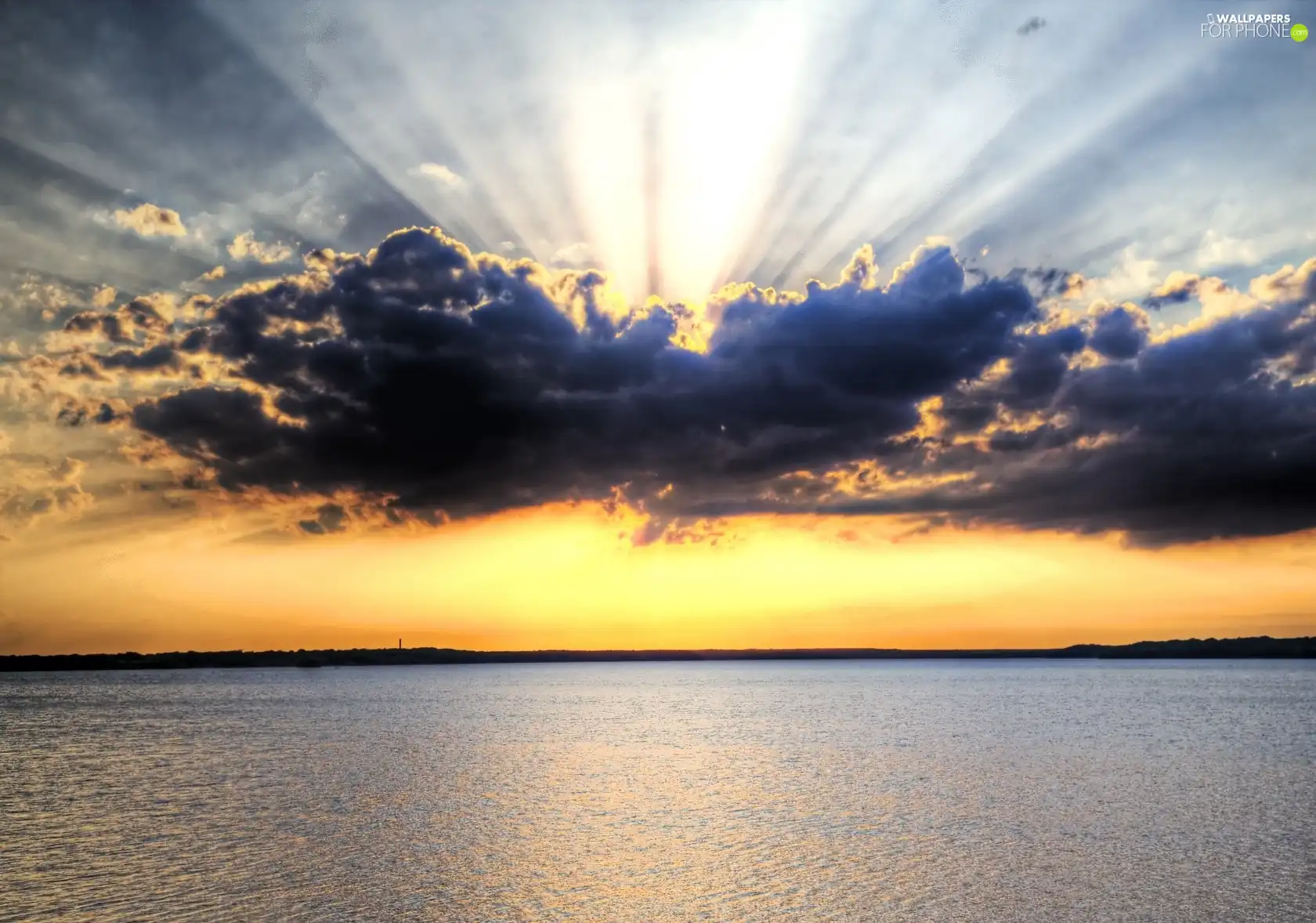 sea, rays, sun, clouds