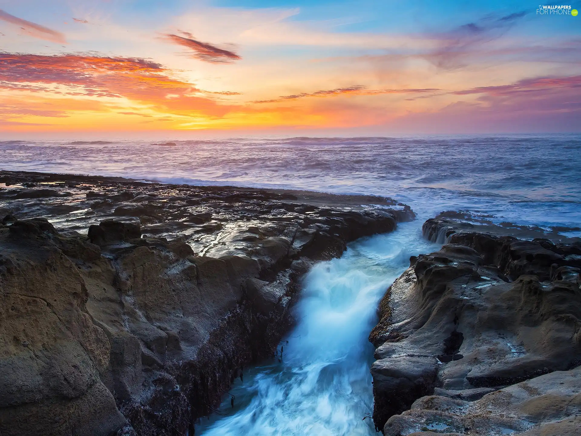 sea, west, sun, rocks