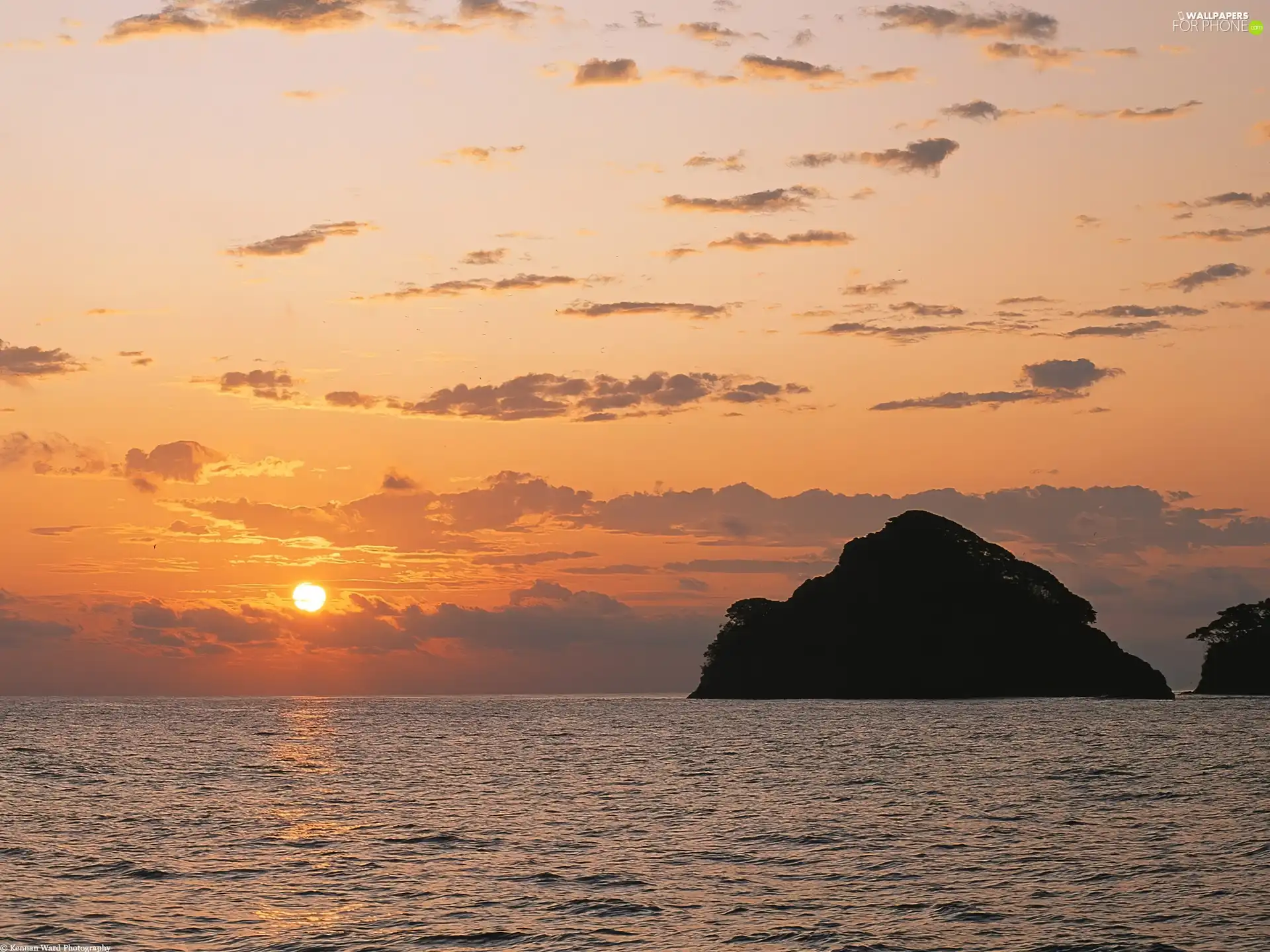 sea, west, sun, rocks