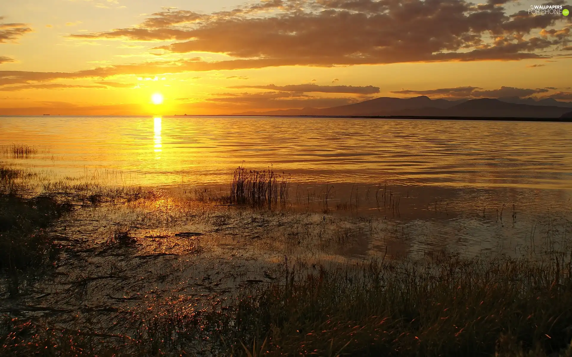 sun, lake, west