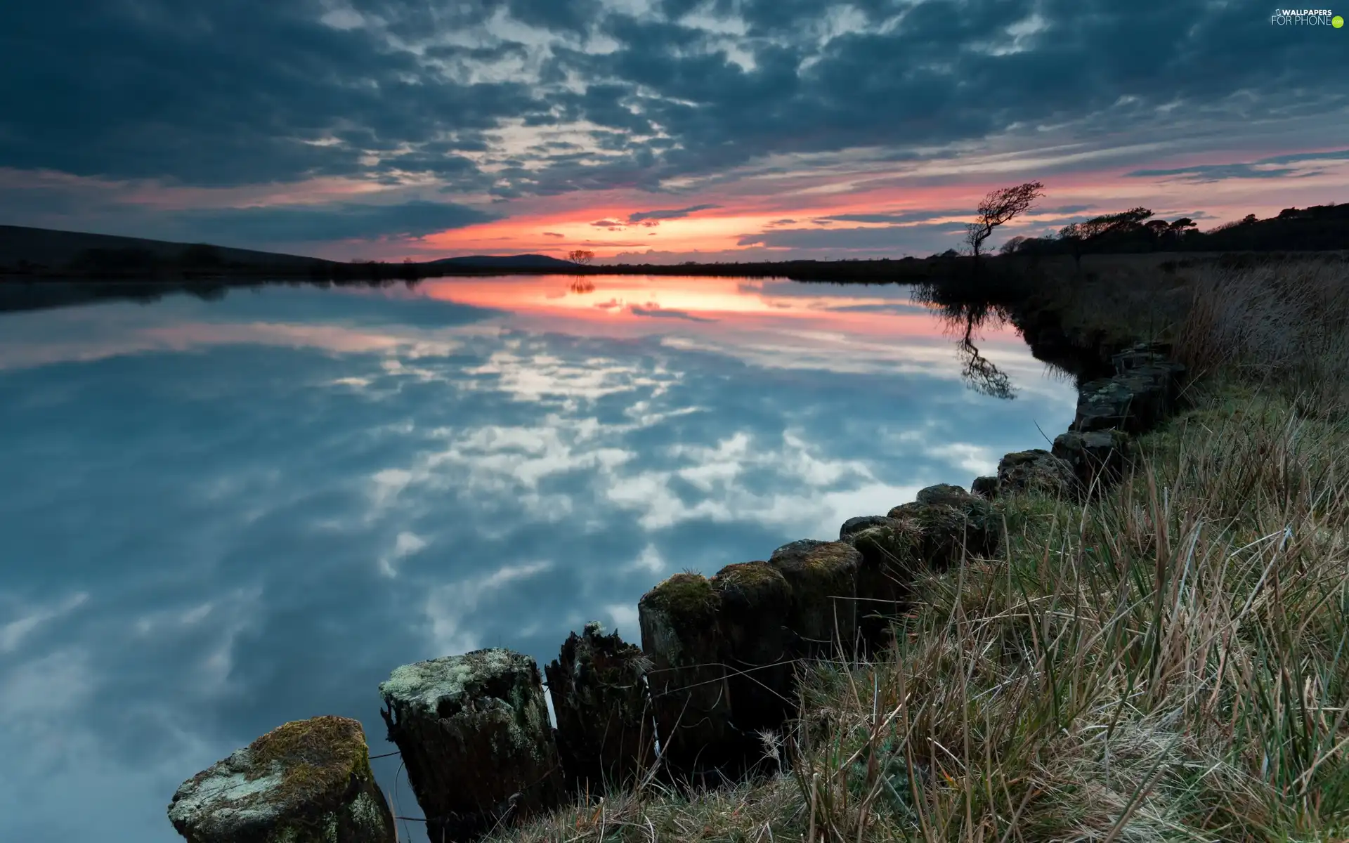 sun, lake, west