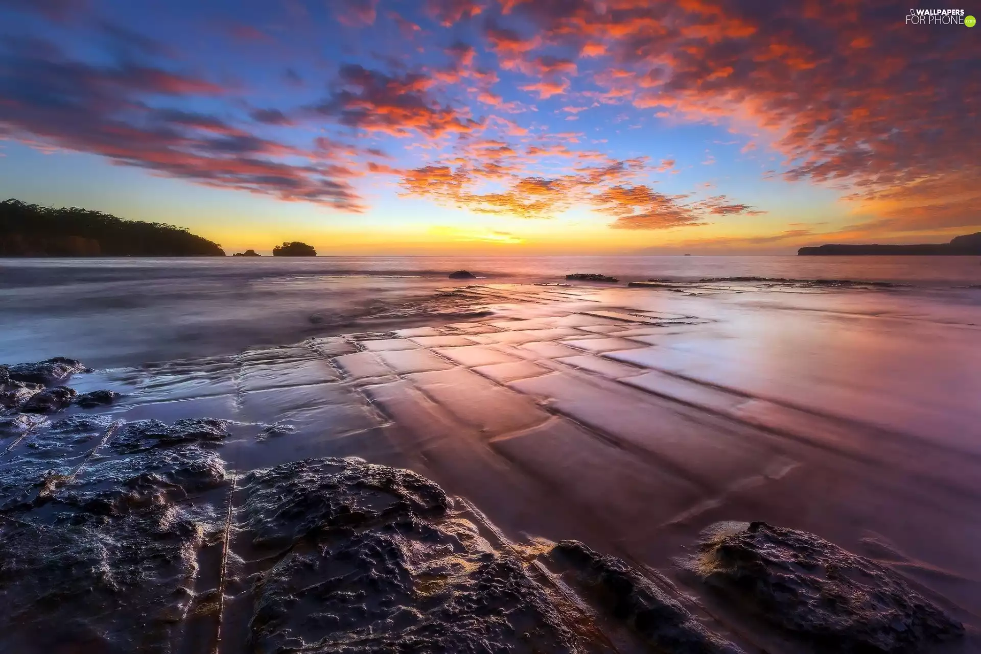 sea, Beaches, clouds, Sunrise