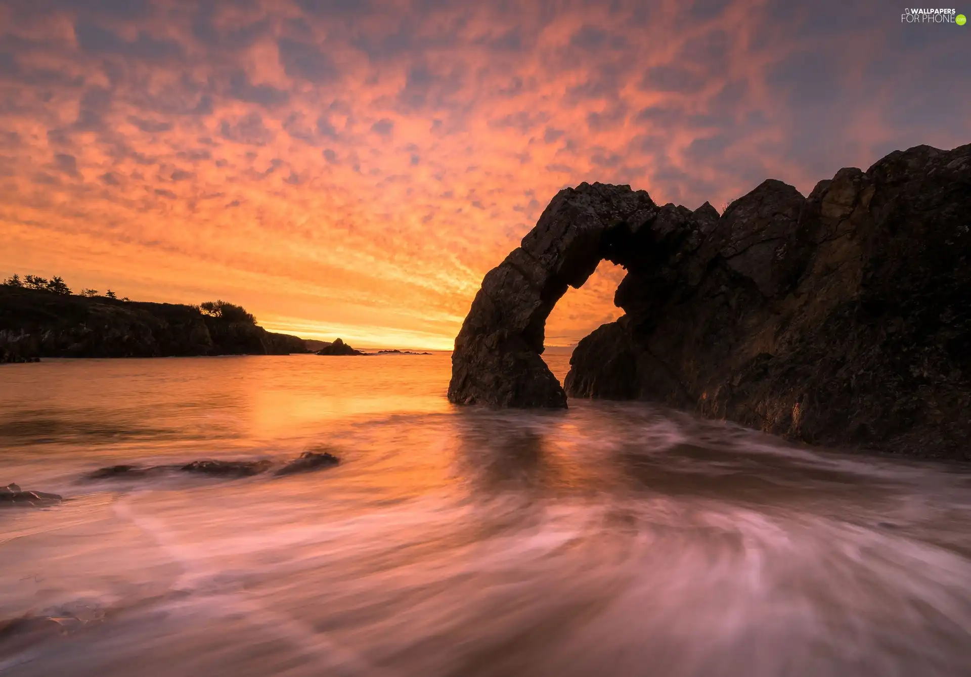 sea, rocks, Great Sunsets, Rock Arch