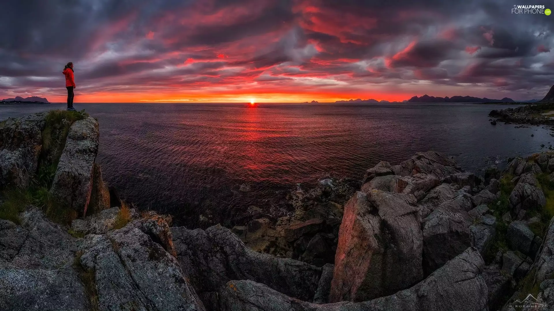 Great Sunsets, clouds, rocks, sea