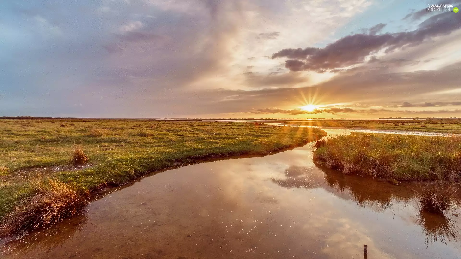 Great Sunsets, Meadow, River, rays