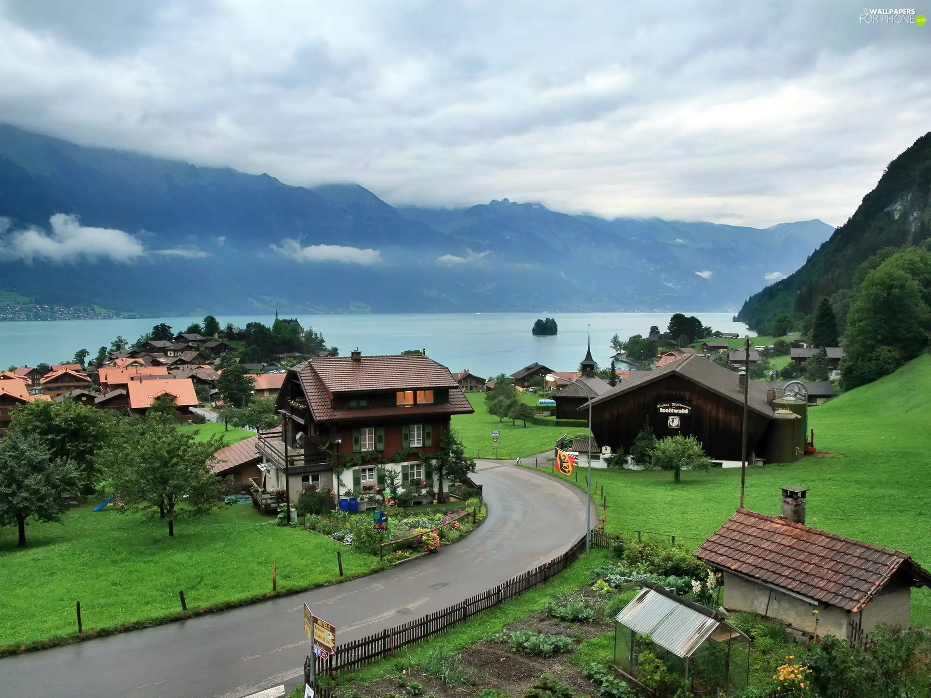 Way, Mountains, Switzerland, Houses