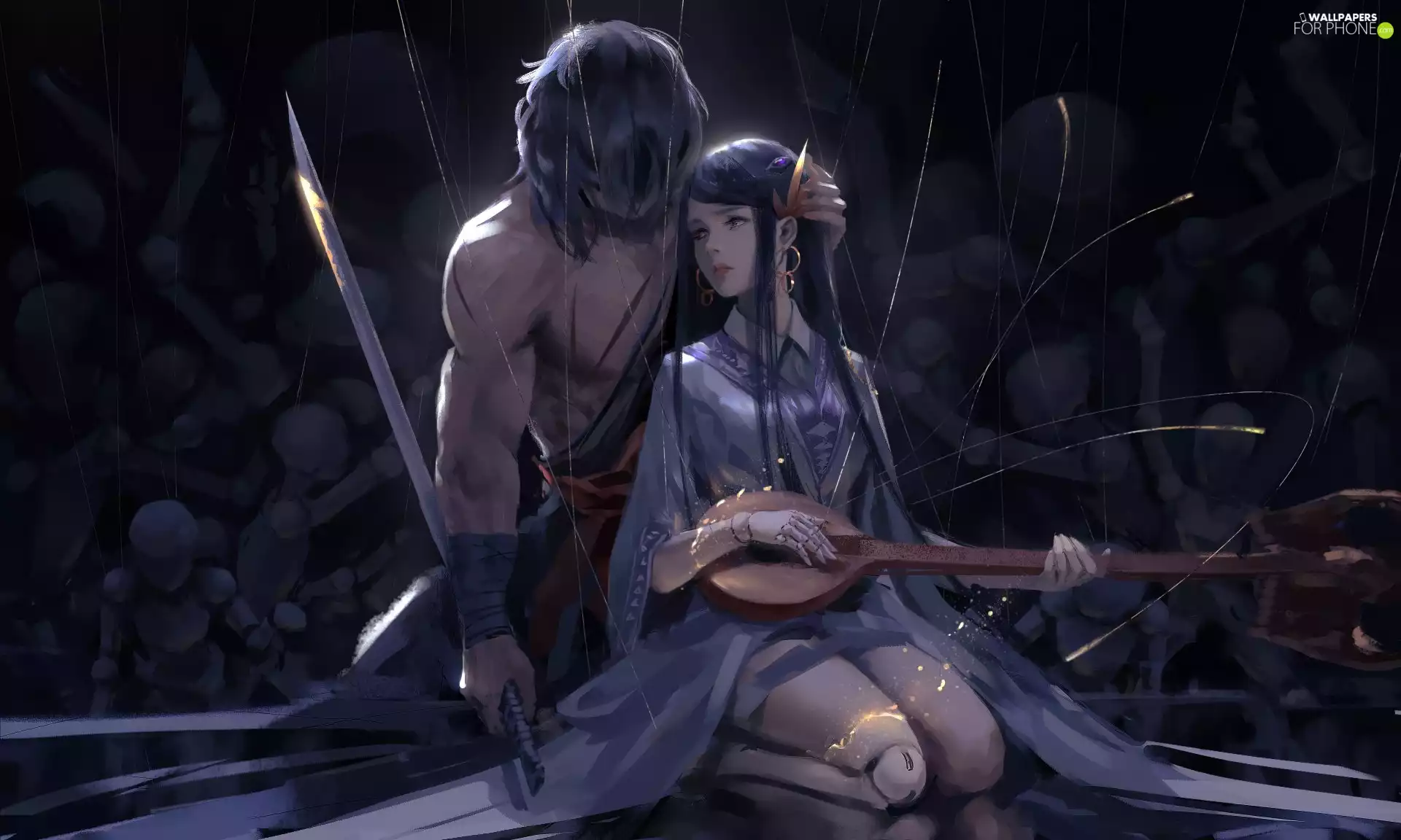 sword, Dungeon Fighter Online, instrument, fighter, game, girl, Buzuki