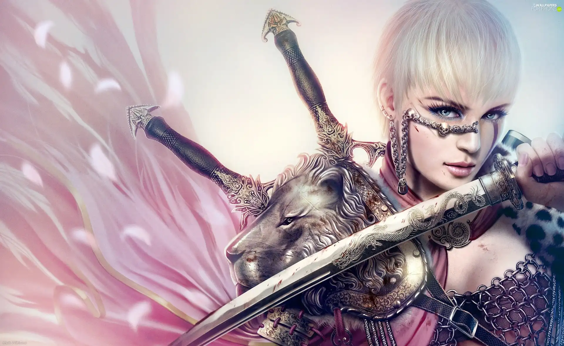 girl, Armor, Swords, neck chain