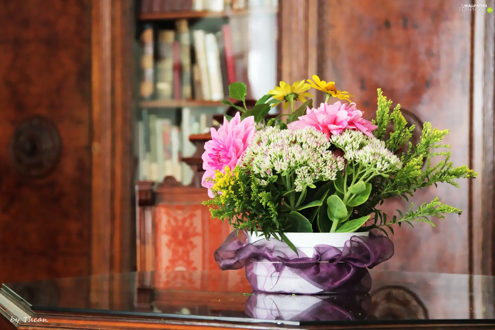 bouquet, an, table, flowers