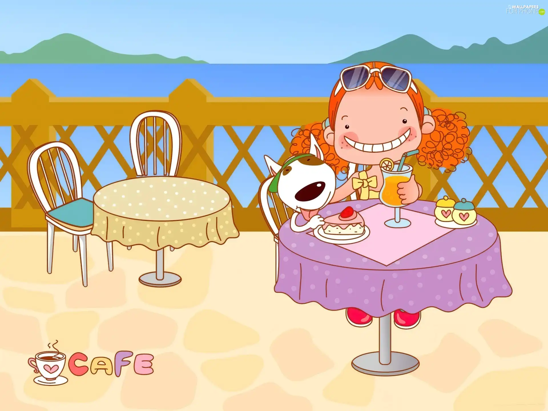 Kid, cafe, tea, dog