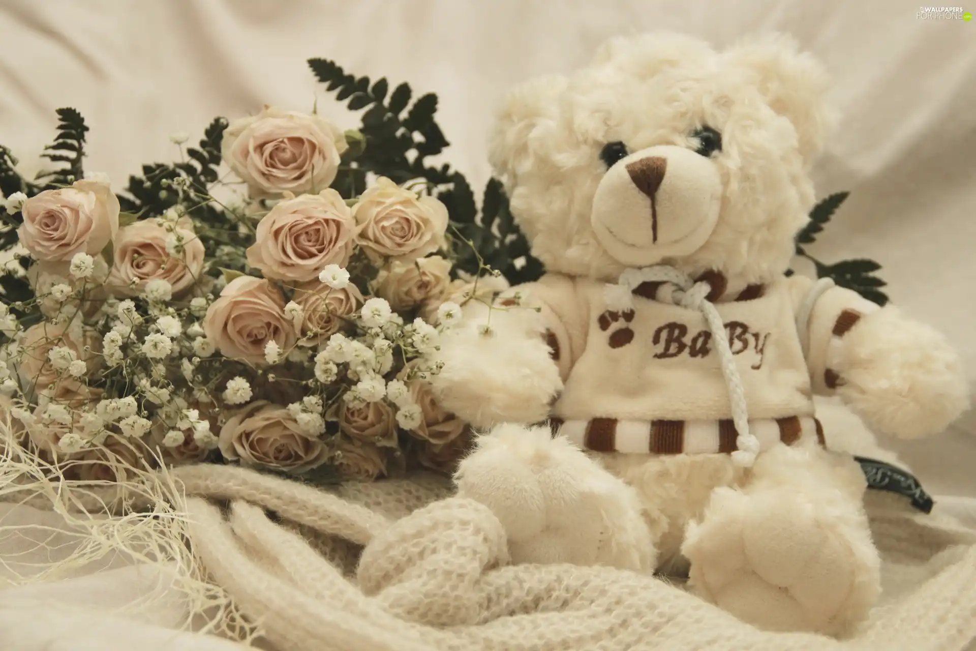 bouquet, White, teddy bear, rouge