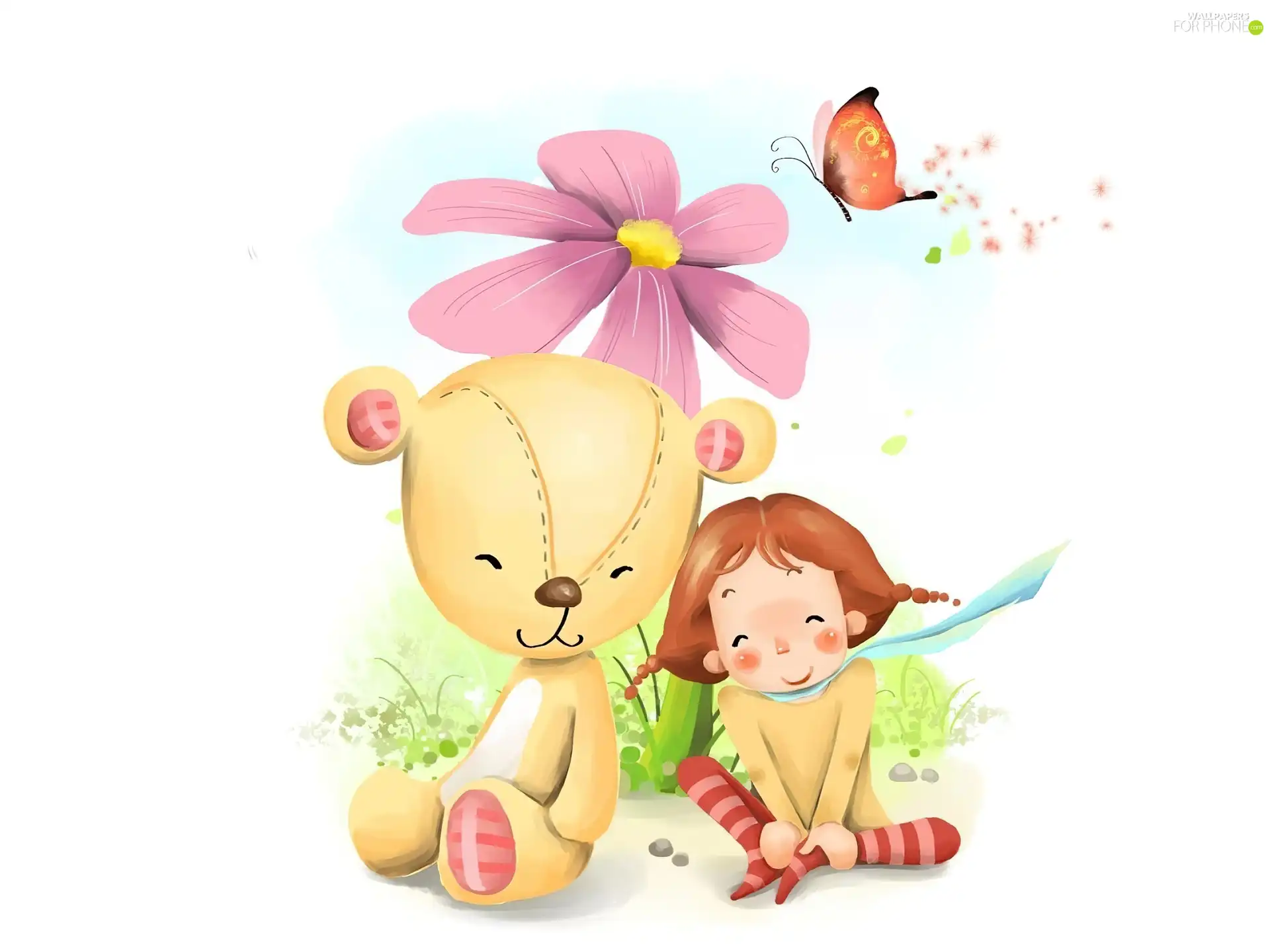 Colourfull Flowers, Kid, Teddy Bear