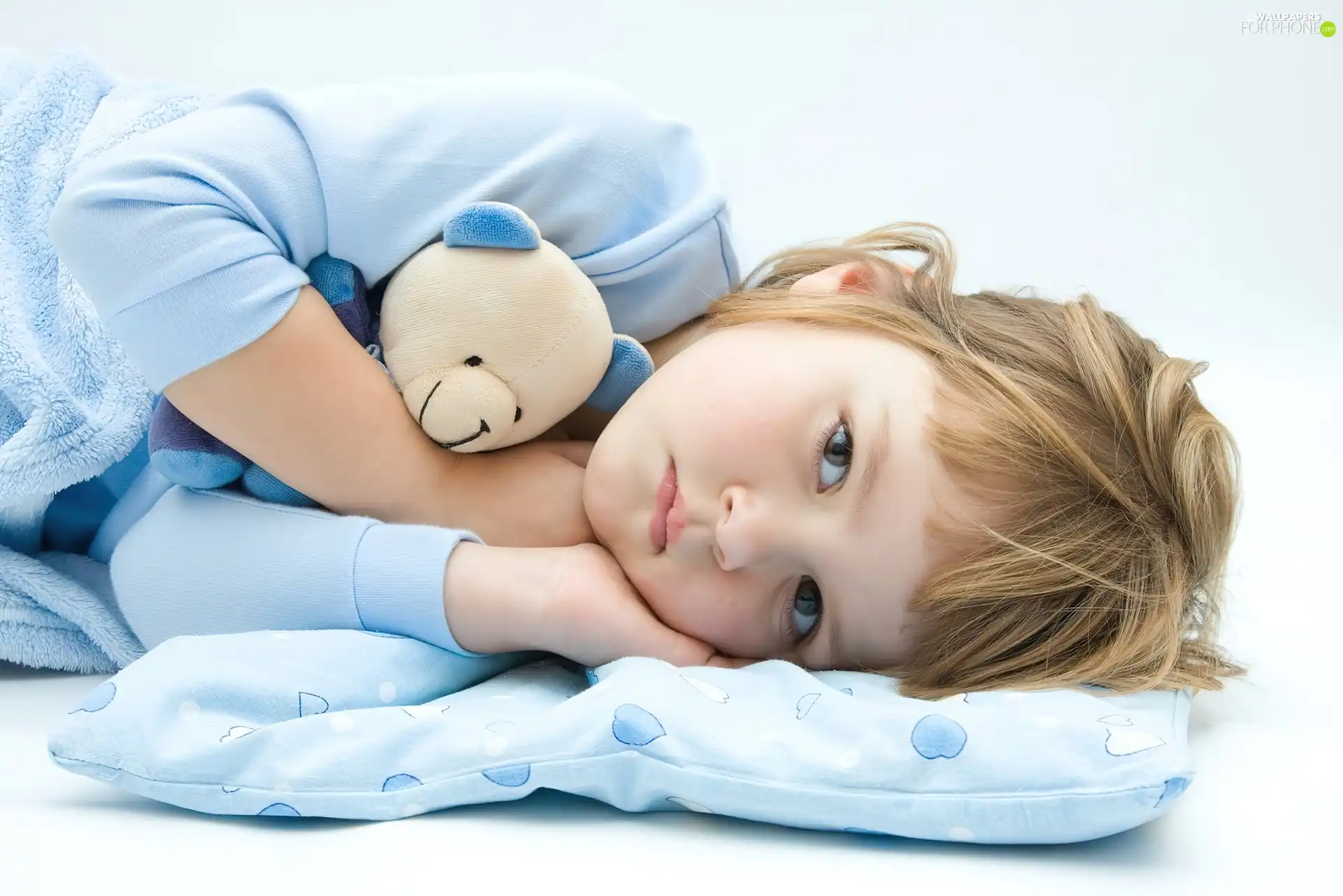 Pillow, girl, teddy bear