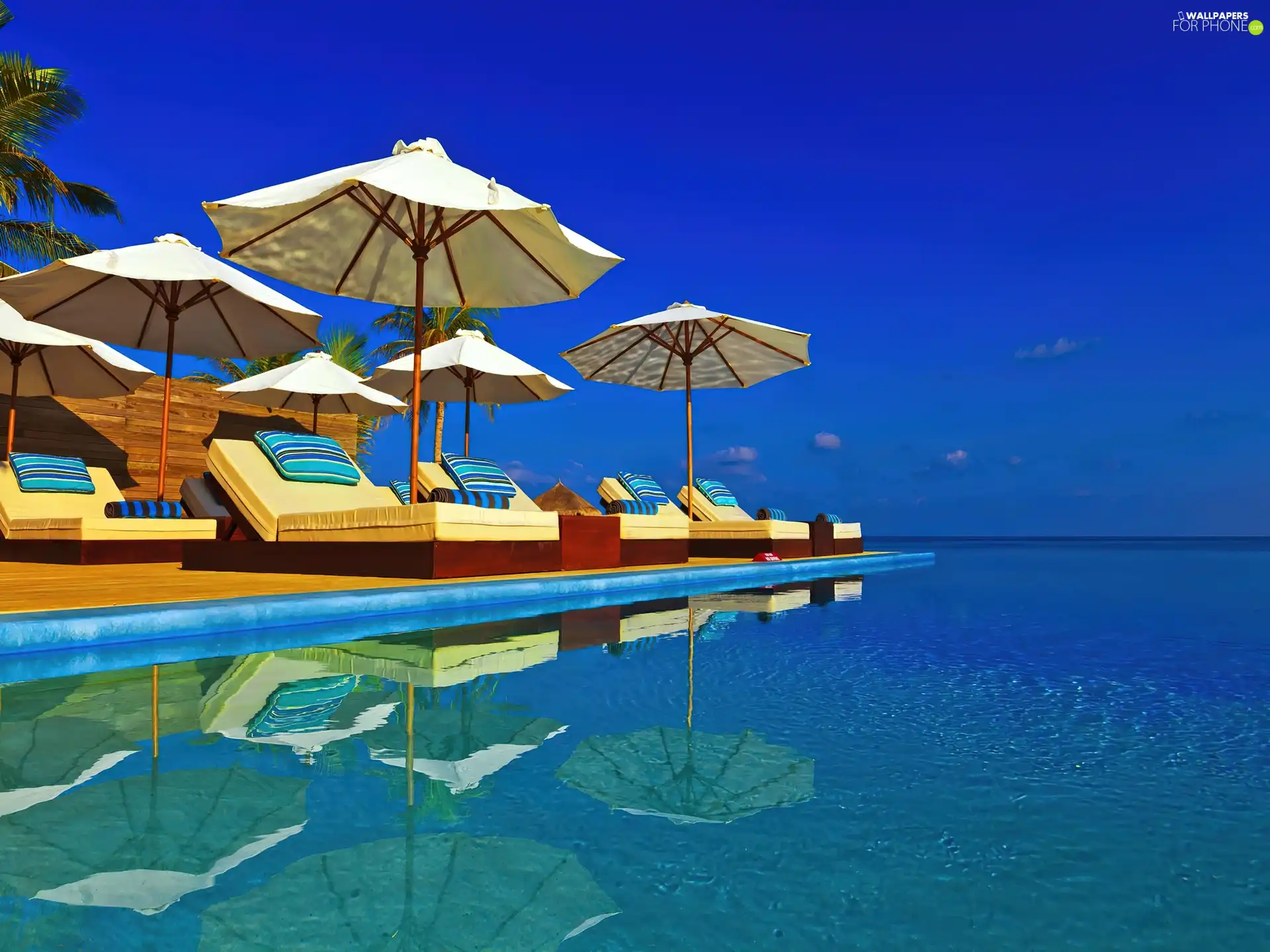Sunshade, holiday, terrace, deck chair, Ocean