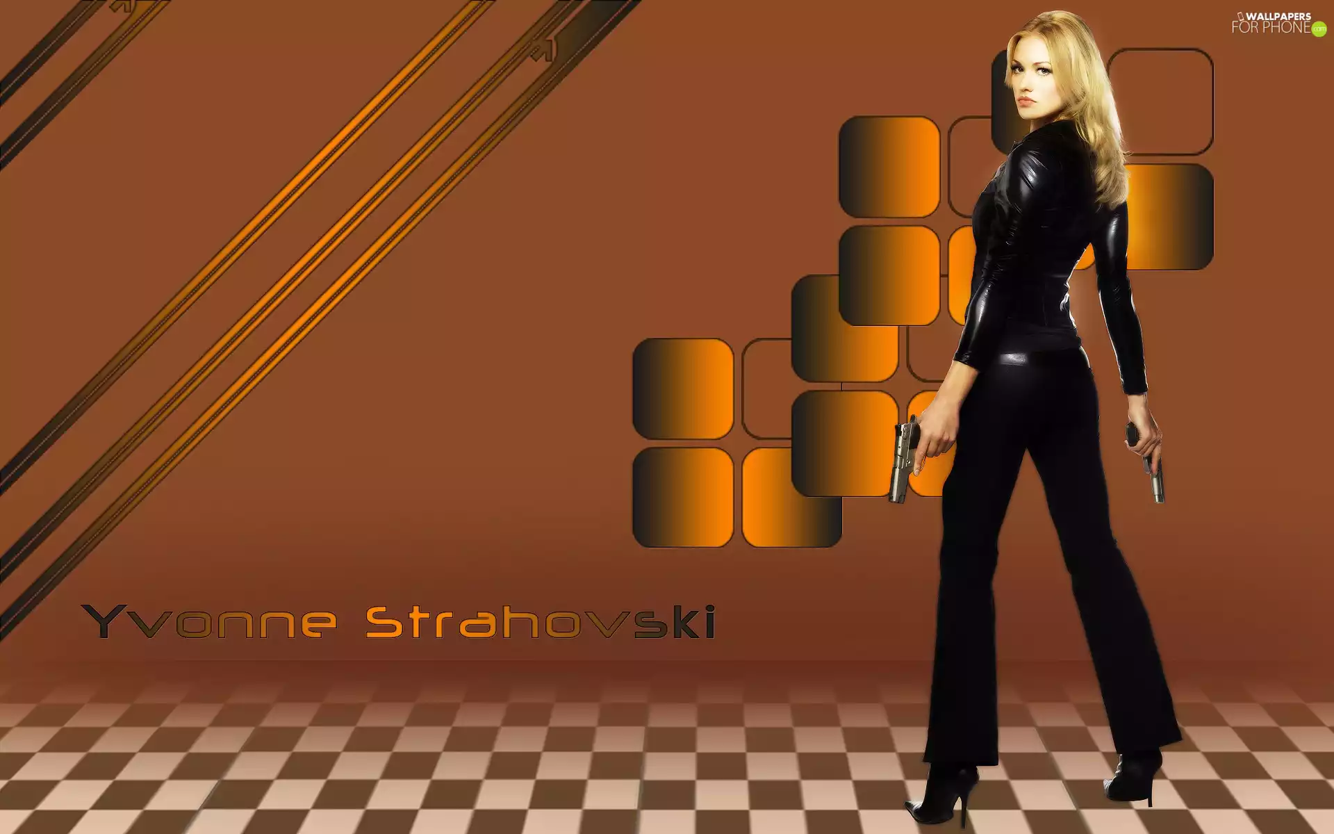 text, Yvonne Strahovski, Weapons, Blonde, Women, heels, make-up