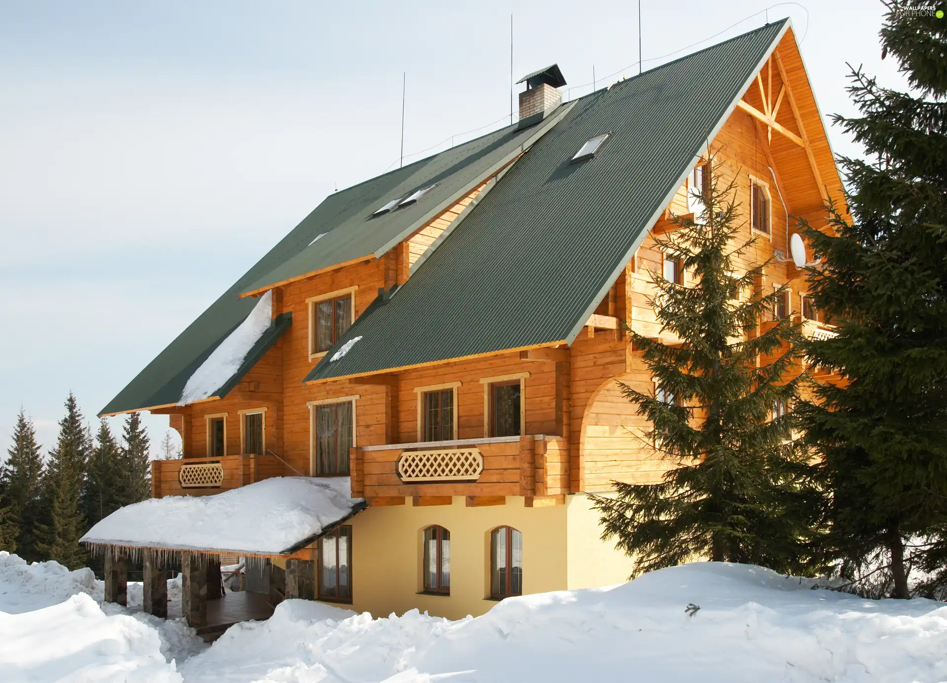 Home, sloping, the roof, snow