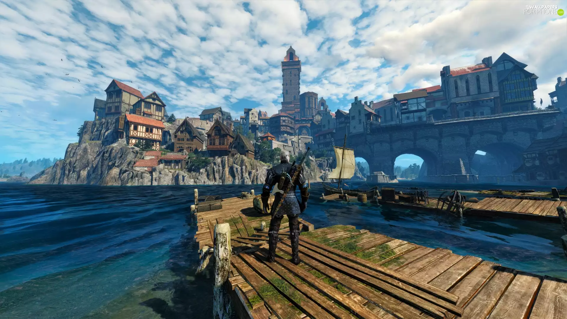 Geralt, The Witcher 3 Wild Hunt, Houses, The Witcher 3 Wild Hunt, game, Platform, Town