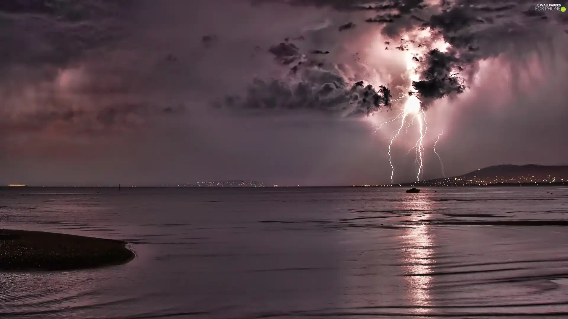 thunderbolt, sea, Storm