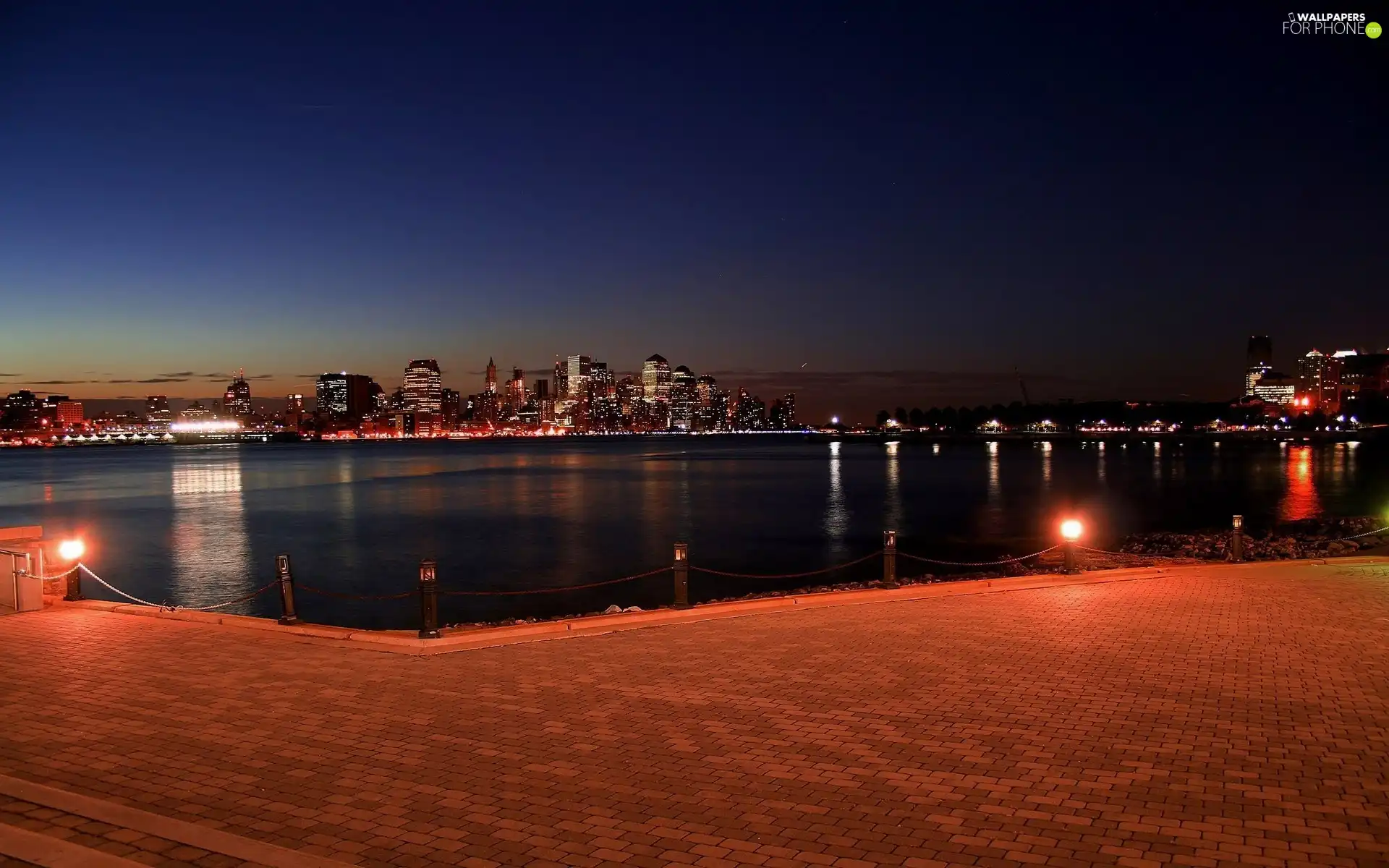 town, panorama, illuminated