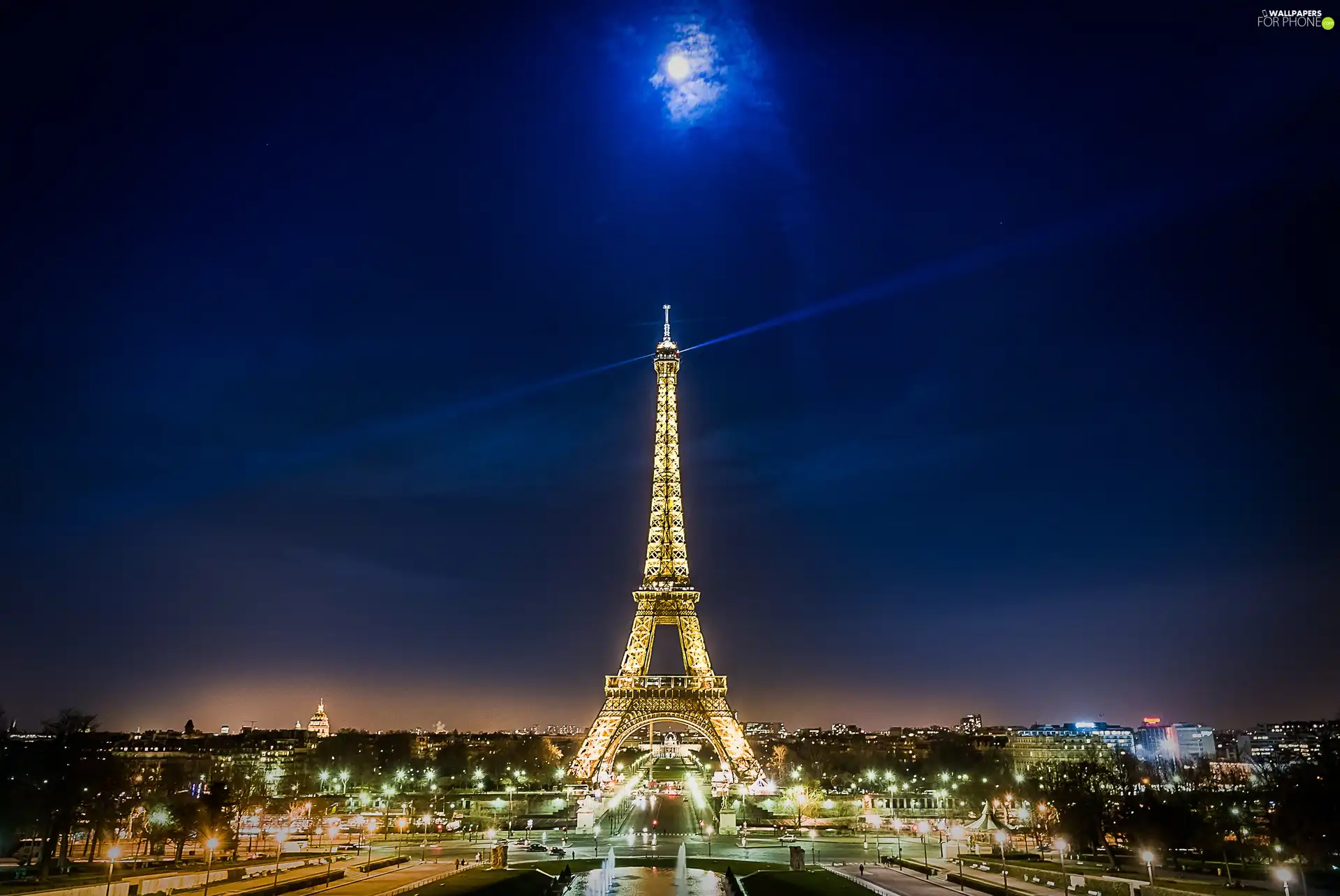 Town, night, Paris, Eiffel Tower, France