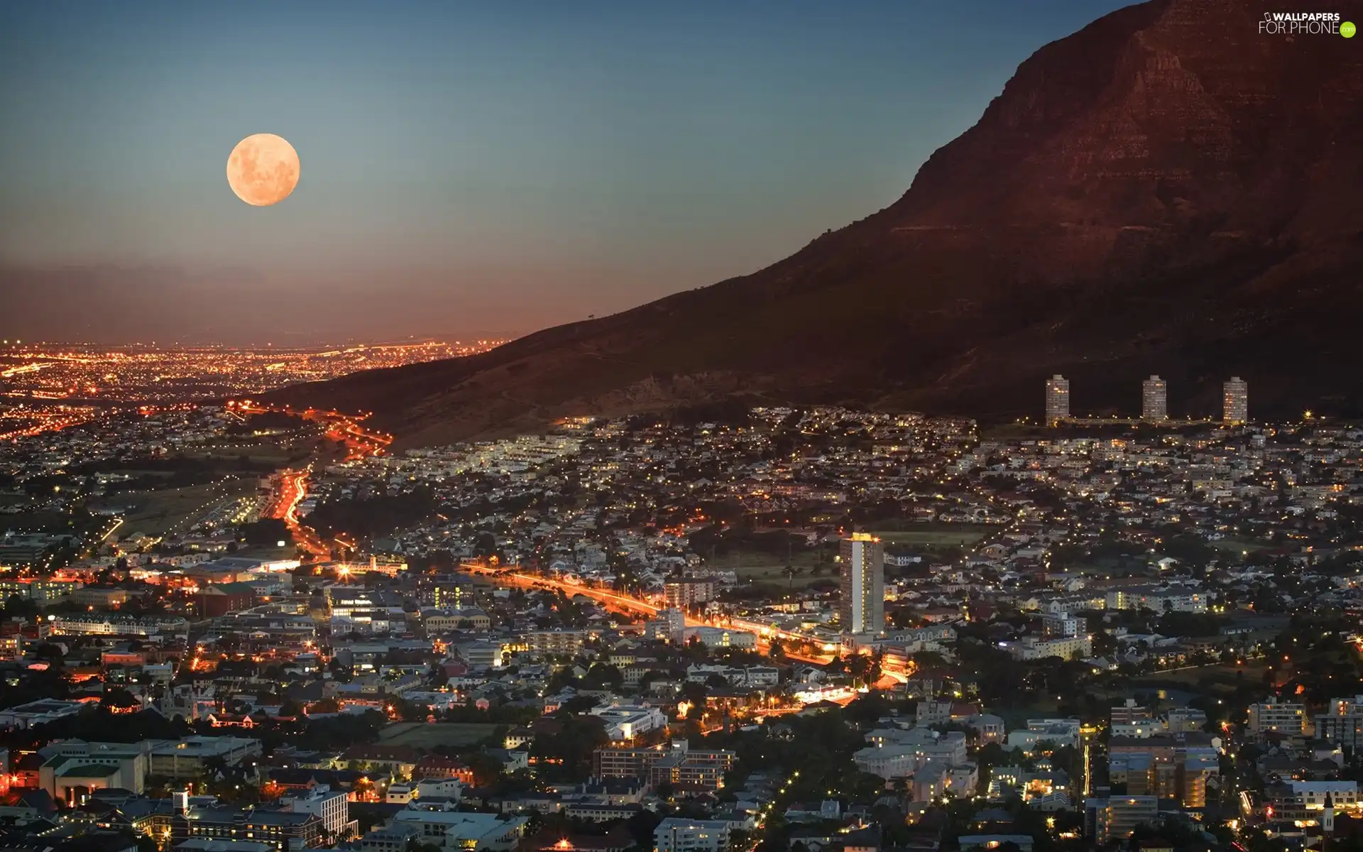 Night, mountains, Cape Town, Town, South Africa