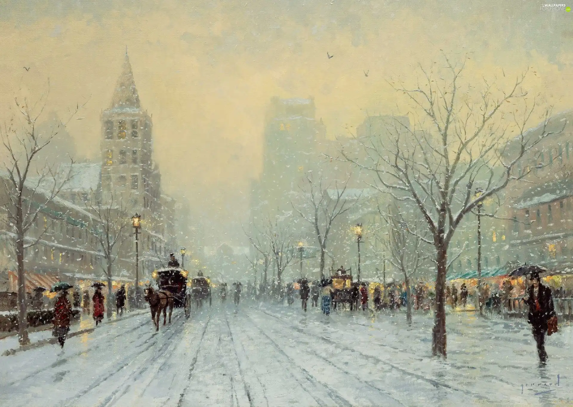Street, winter, Town, Town