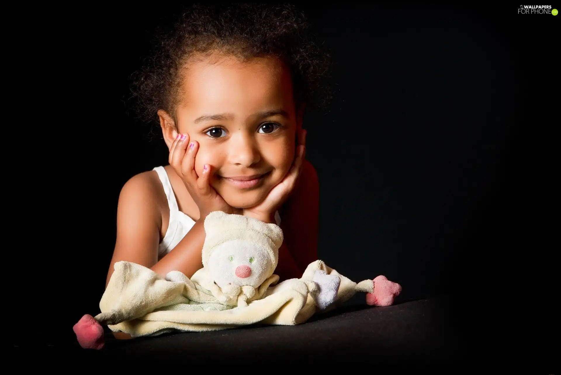 smiling, plush, toy, girl