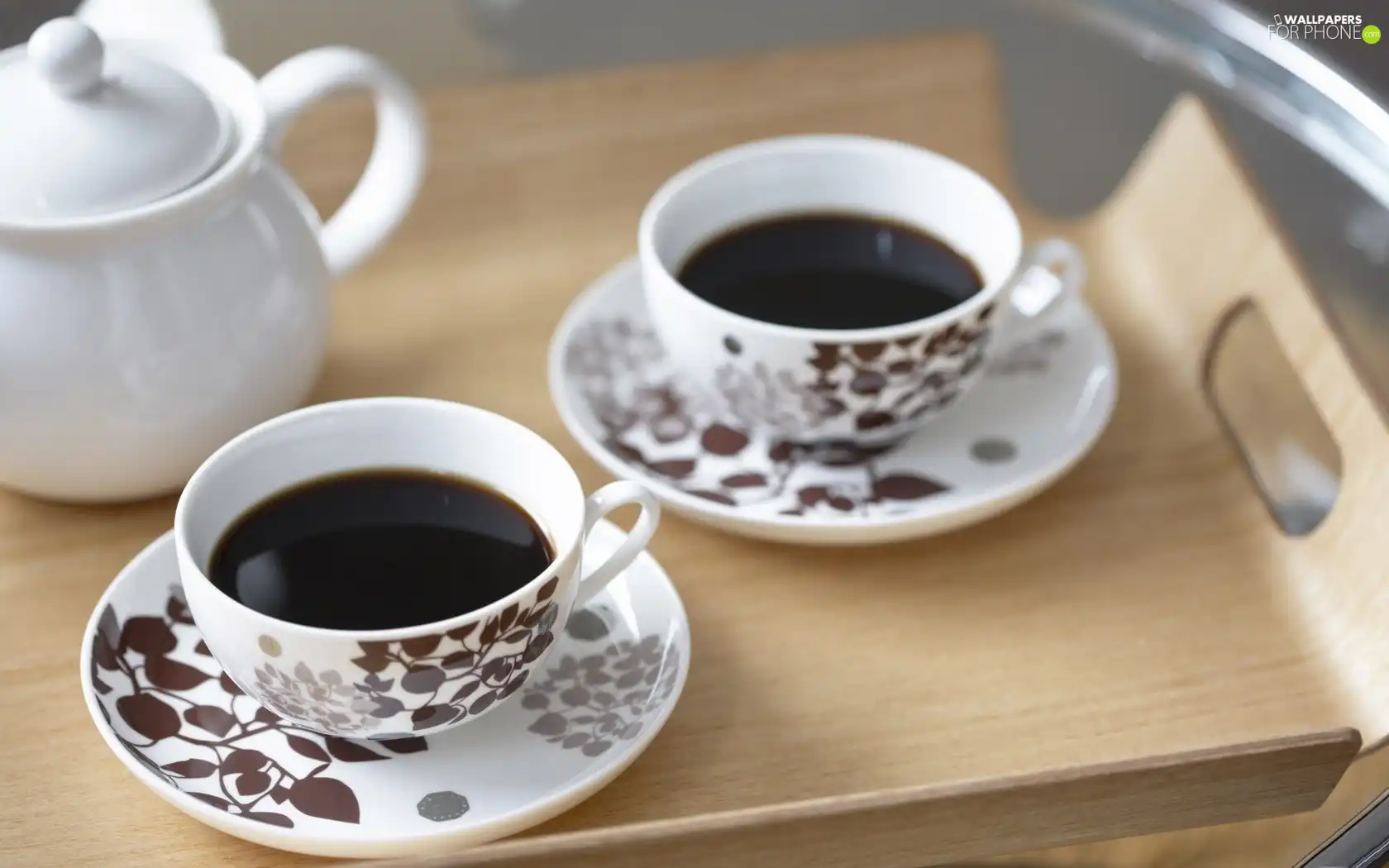 coffee, Wooden, Tray, cups