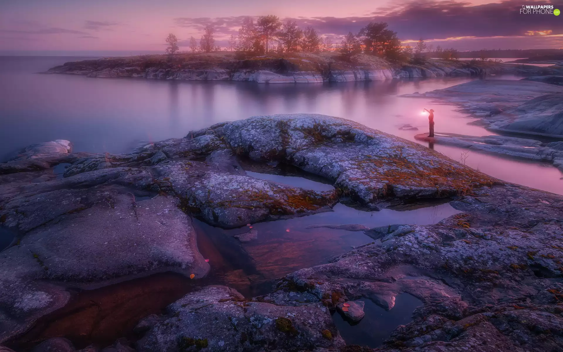 trees, viewes, Russia, Women, Karelia, rocks, Lake Ladoga, Lighthouse