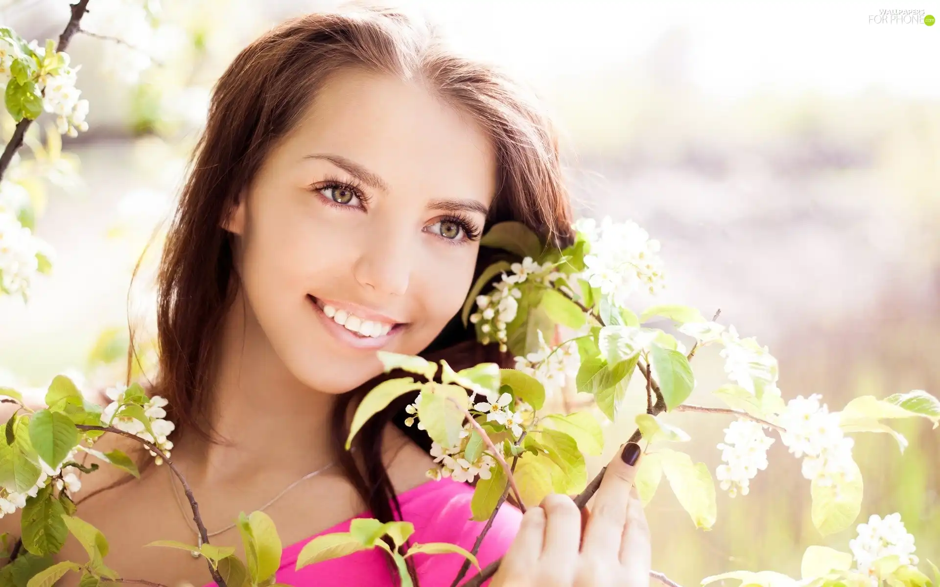 smiling, flourishing, trees, Women