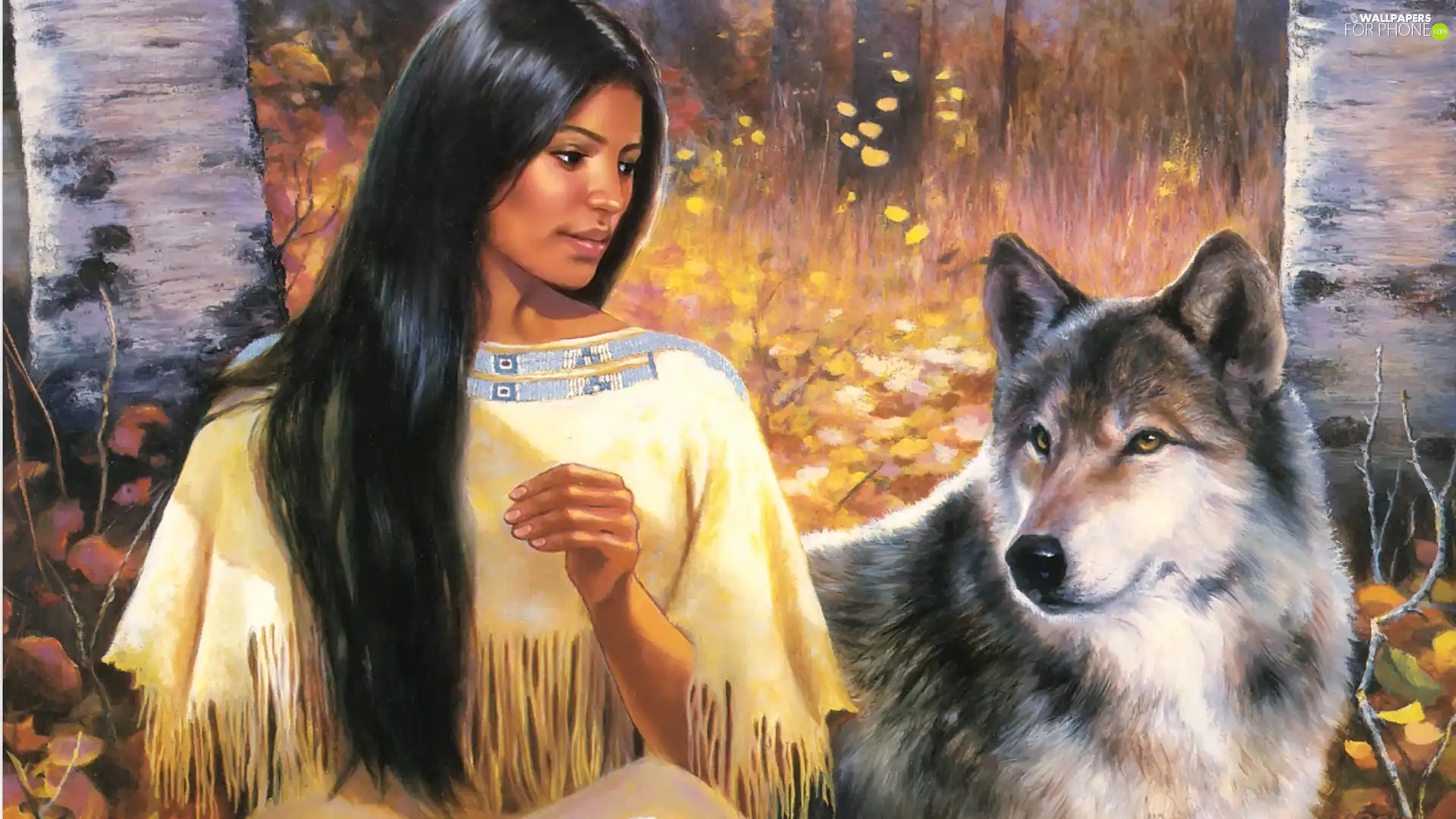 trees, viewes, Indian, Wolf, girl