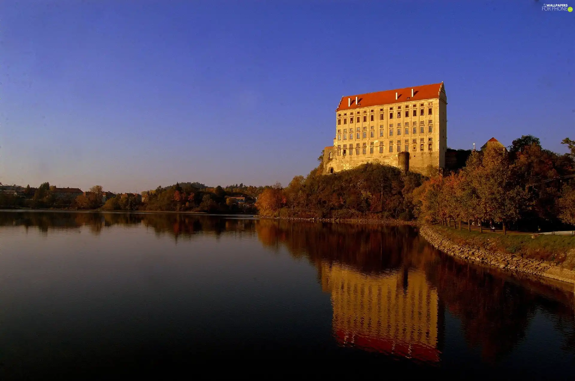 water, Castle, trees, viewes, reflection, Plumlov