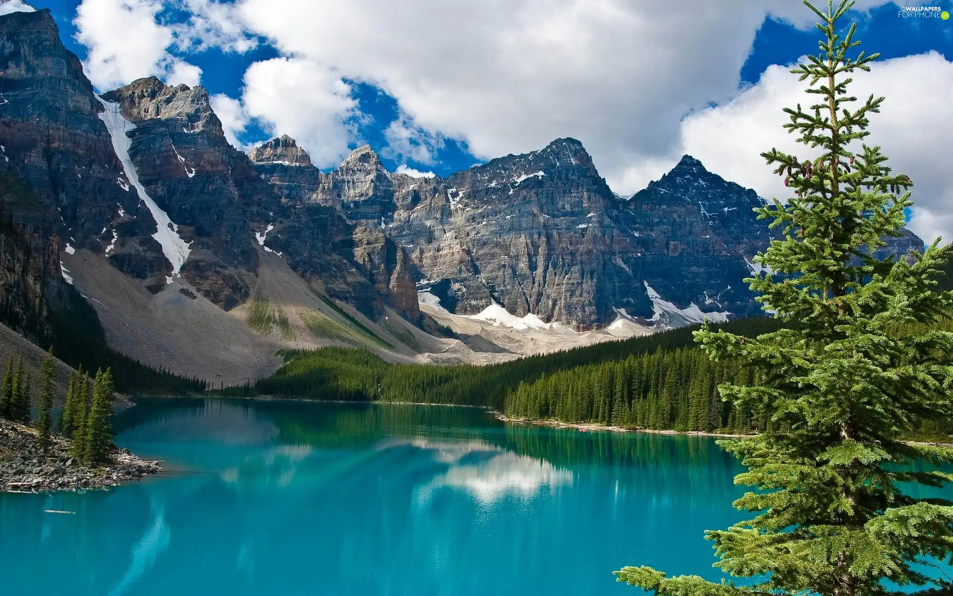 trees, viewes, Mountains, lake, Sky