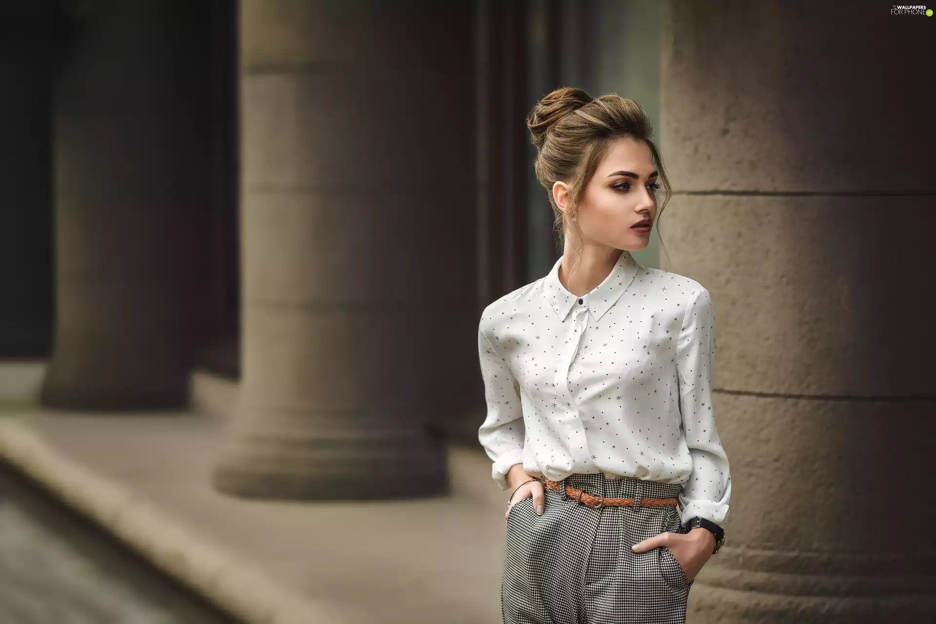Blouse, trousers, pinned, Hair, girl