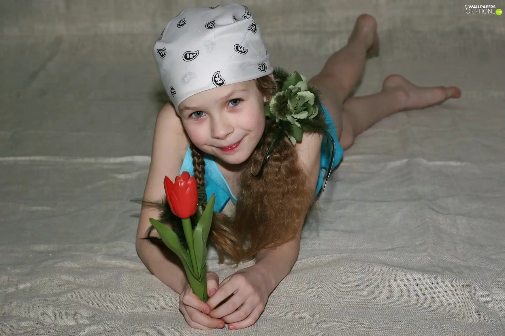 girl, scarf, tulip, Smile